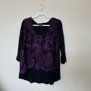 Karen kane black top with purple lace overlay